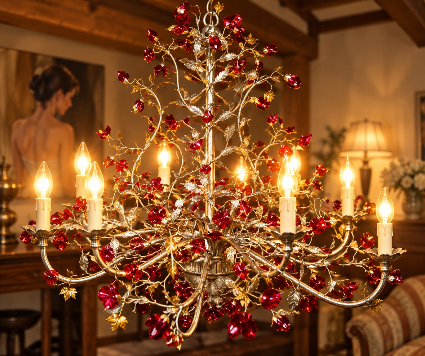 Lustre aux roses rouges