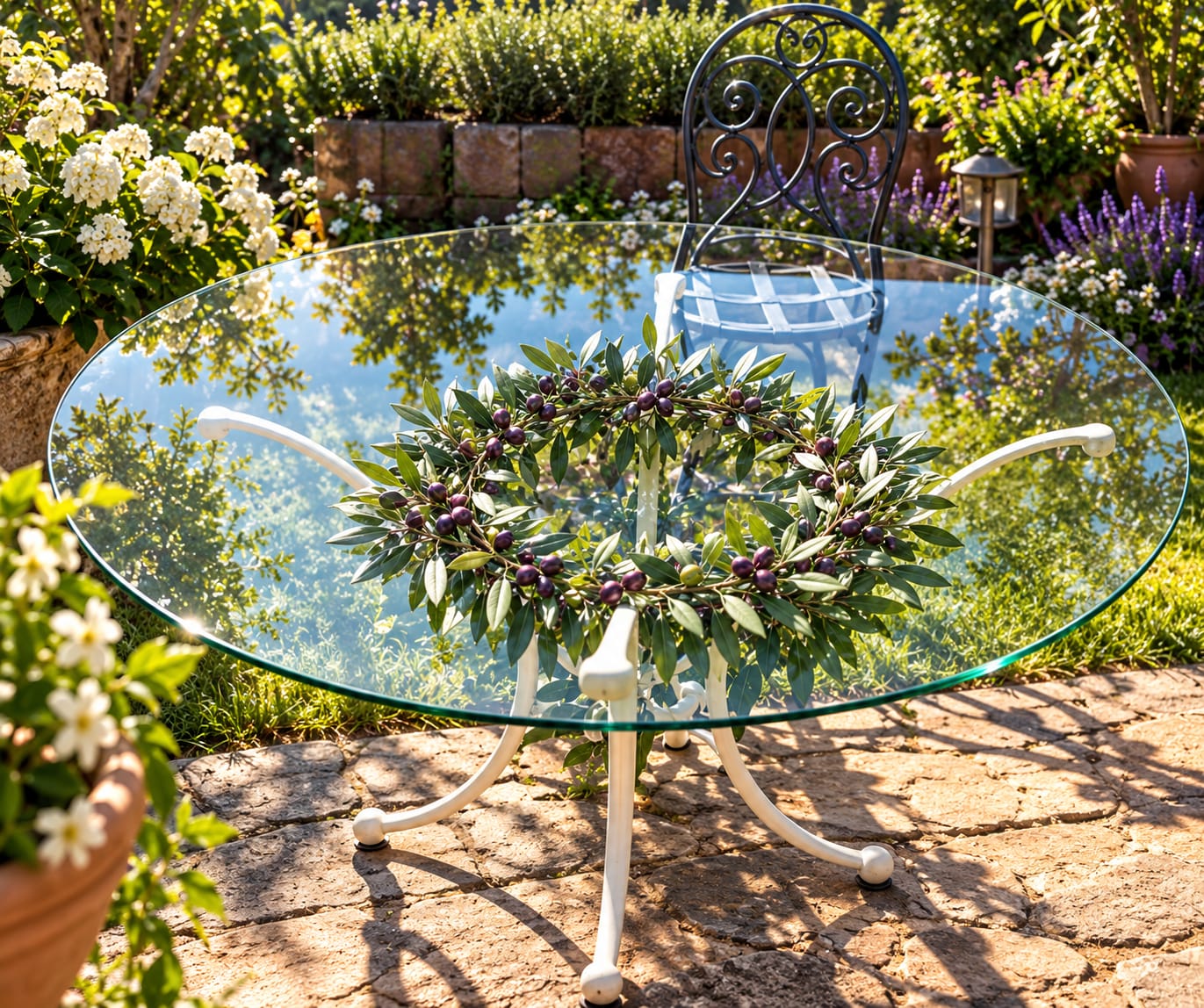 Table de jardin au motif d’olivier