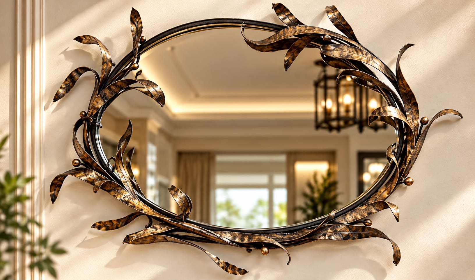 Miroir aux volutes feuillagées